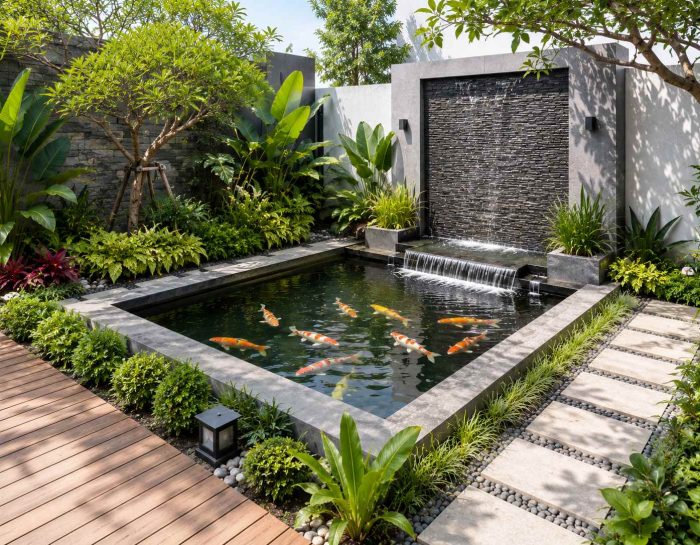 Kolam koi hias natural untuk pelengkap taman